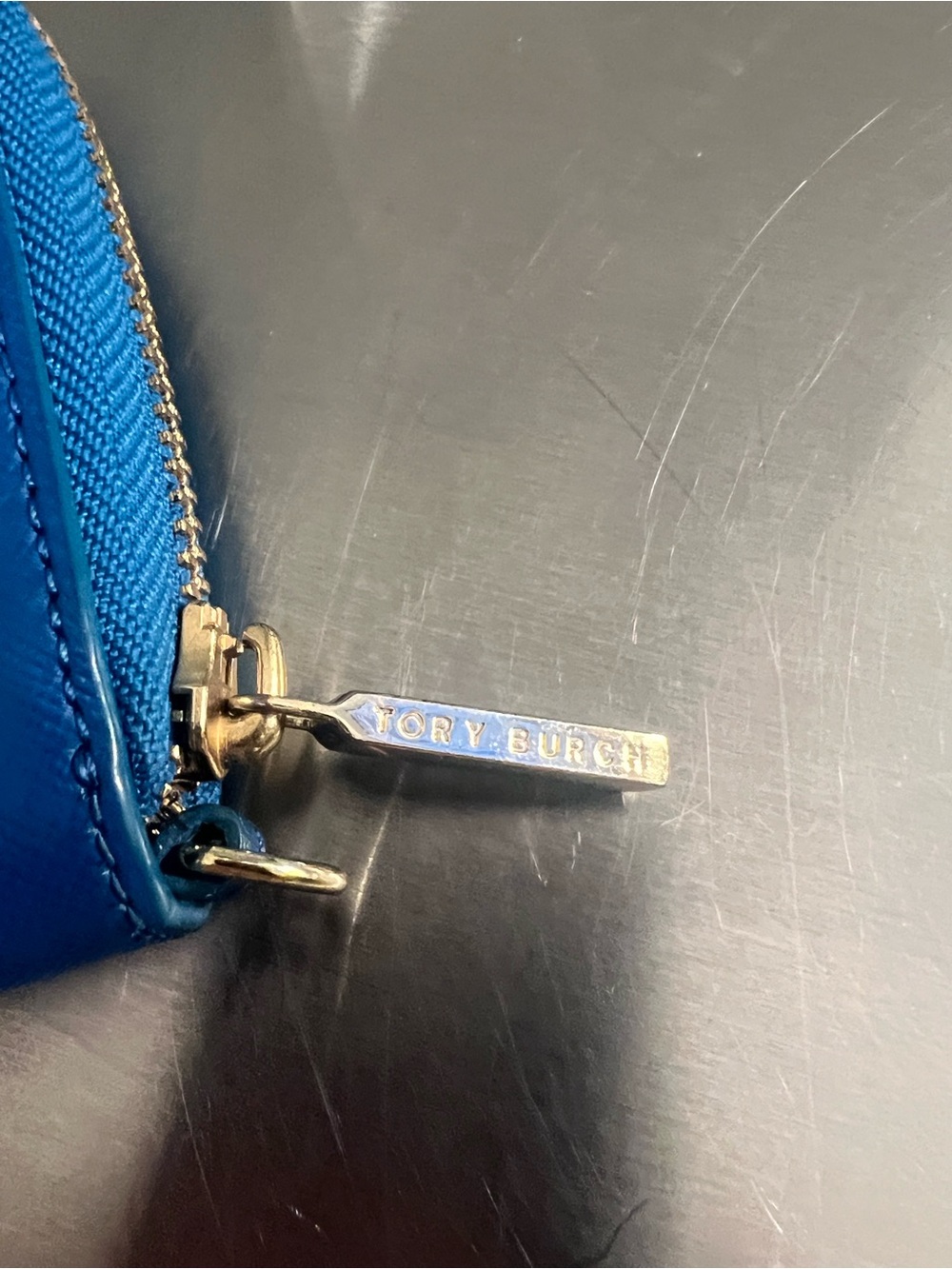 Tory Burch Royal Blue Zip-Around Wallet with Gold Logo - Picture 5 of 7